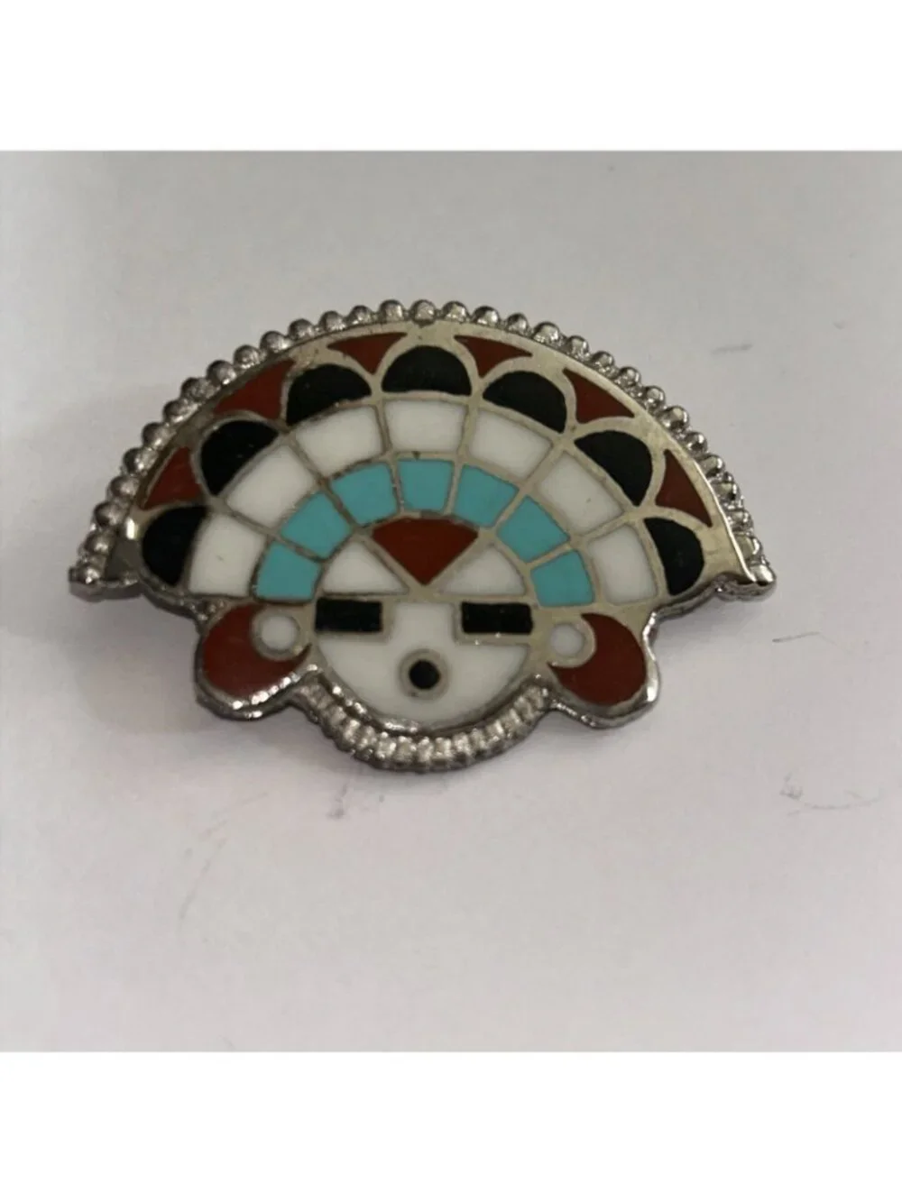Zuni Inlay Sunface Headdress Silver Turquoise Multicolored New